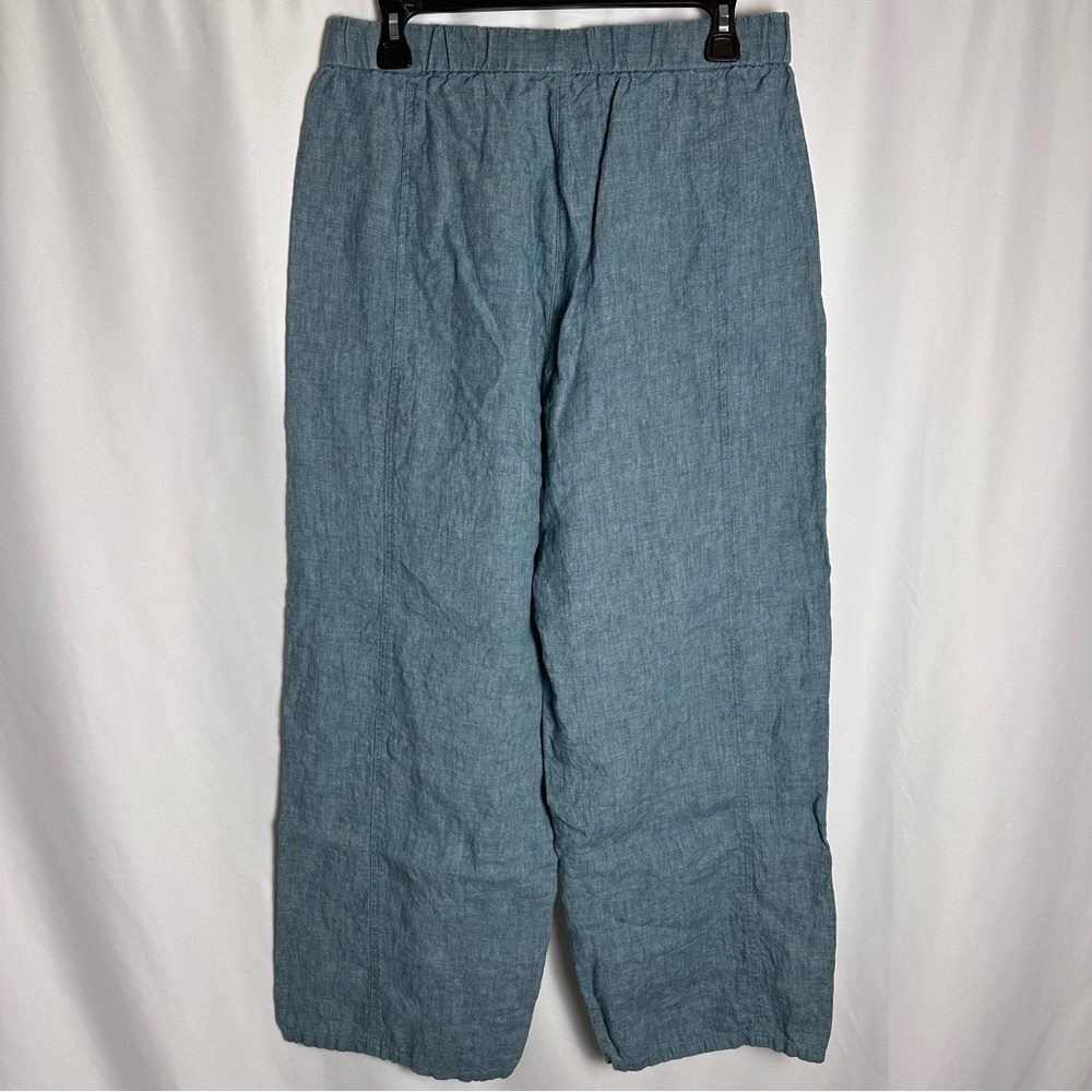 Eileen Fisher 100% Organic Linen Wide Leg Pants Blue Green Small Lagenlook - Picture 2 of 12